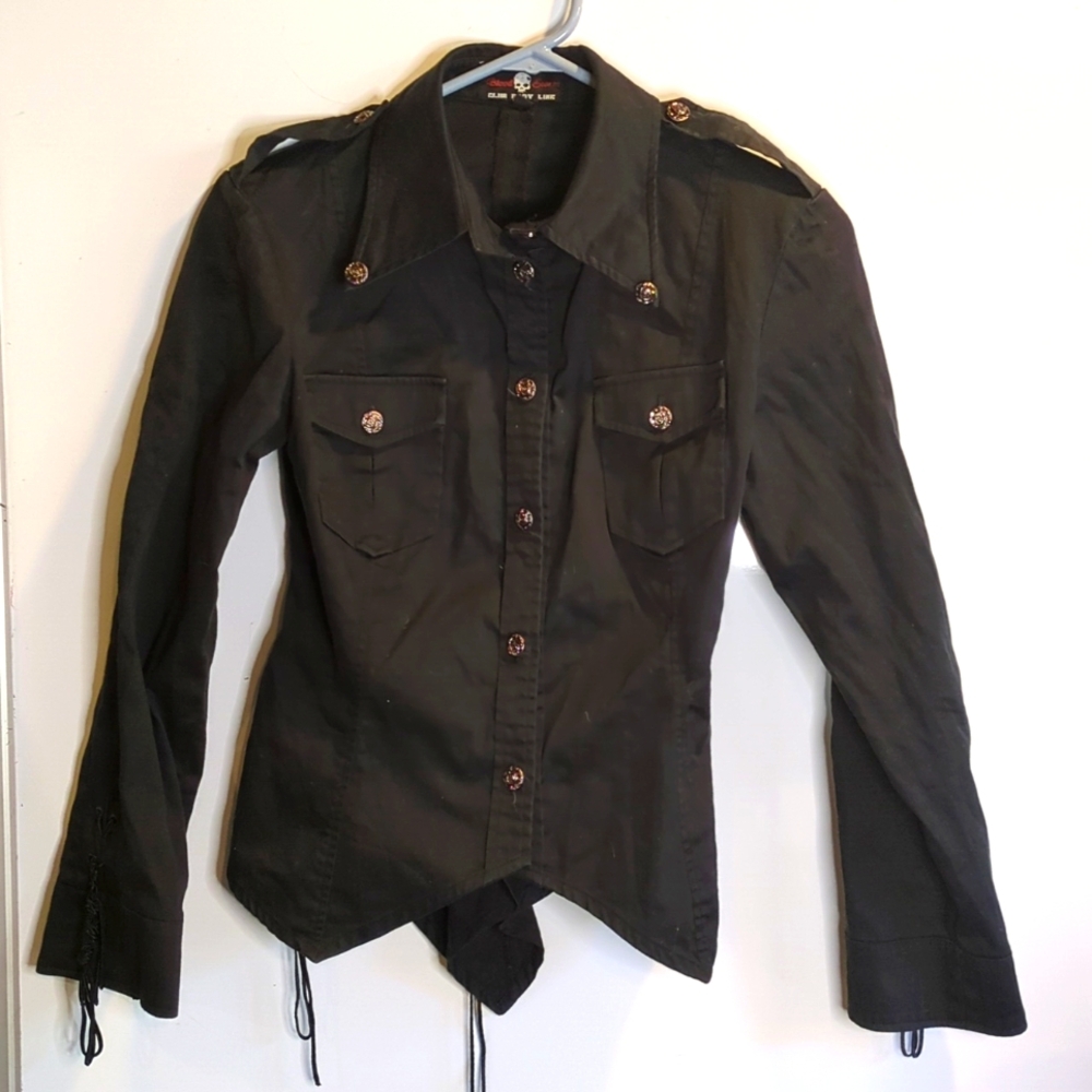 Blood Storm Club Body Line Collared Blouse Medium Black Corset style Shirt